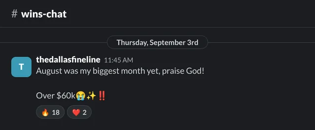 #wins-chat post by thedallasfineline: August was my biggest month yet, over $60k